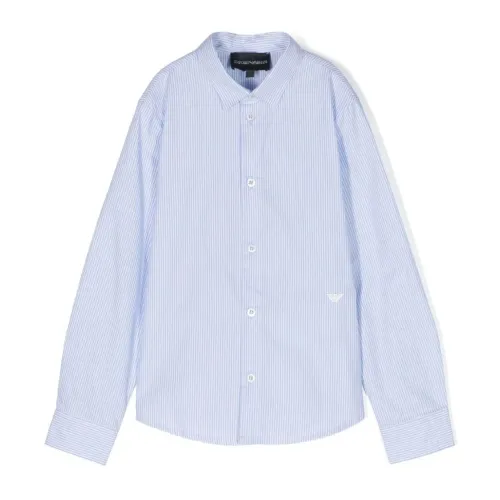 Emporio Armani , Clear Blue Cotton Shirt with Vertical Stripes ,Blue male, Sizes: