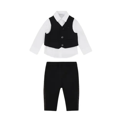 Emporio Armani , Complete Baby Set - Shirt, Vest, Pants ,Black male, Sizes: