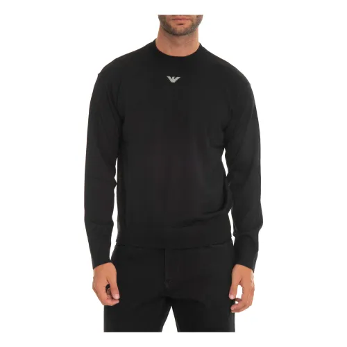 Emporio Armani , Contemporary Fit Wool Pullover ,Black male, Sizes: