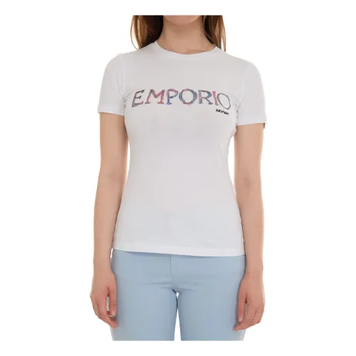Emporio Armani , Contrast Logo Slim Fit Tee ,White female, Sizes:
