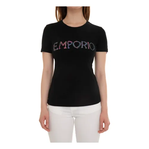 Emporio Armani , Contrast Logo T-Shirt, Slim Fit ,Black female, Sizes: