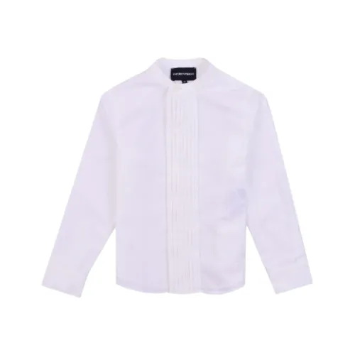 Emporio Armani , Cotton Pleated Shirt with Korean Collar ,White male, Sizes: