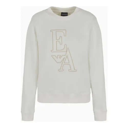 Emporio Armani , Cotton Sweater with Embroidered Logo ,White female, Sizes: