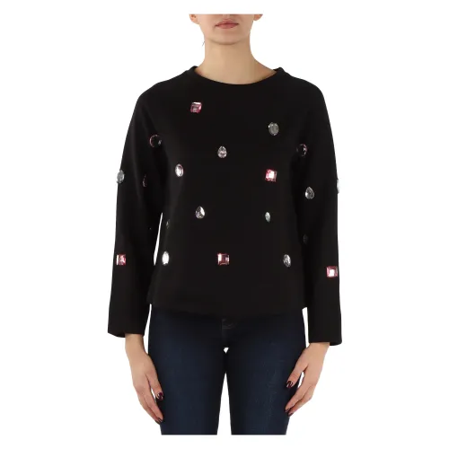 Emporio Armani , Cotton Sweatshirt with Embellished Stones ,Black female, Sizes: