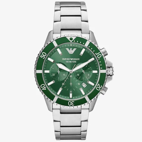 Emporio Armani Diver Green Dial Chronograph Watch AR11500