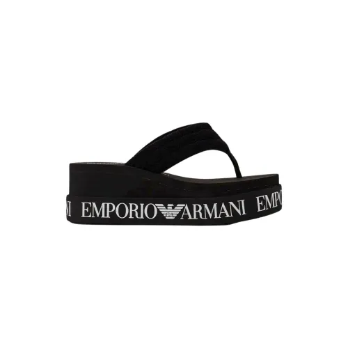 Emporio Armani , Double Layer Wedge Flip Flops with 360° Lettering ,Black female, Sizes: