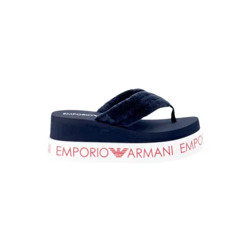 Emporio Armani , Double Layer Wedge Flip Flops with 360° Lettering ,Blue female, Sizes: