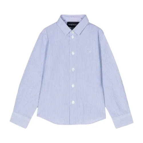 Emporio Armani EA7 , Armani Kids Blue Cotton Shirt ,Blue male, Sizes: