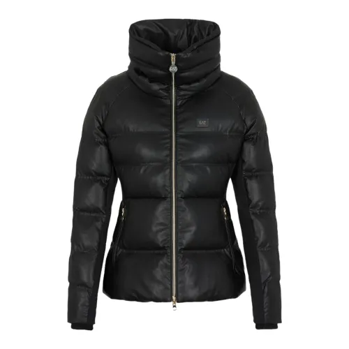 Emporio Armani EA7 , Black Coats with High Collar and Zipper ,Black female, Sizes: