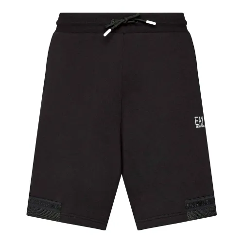 Emporio Armani EA7 , Black Elastic Waist Logo Shorts ,Black male, Sizes: