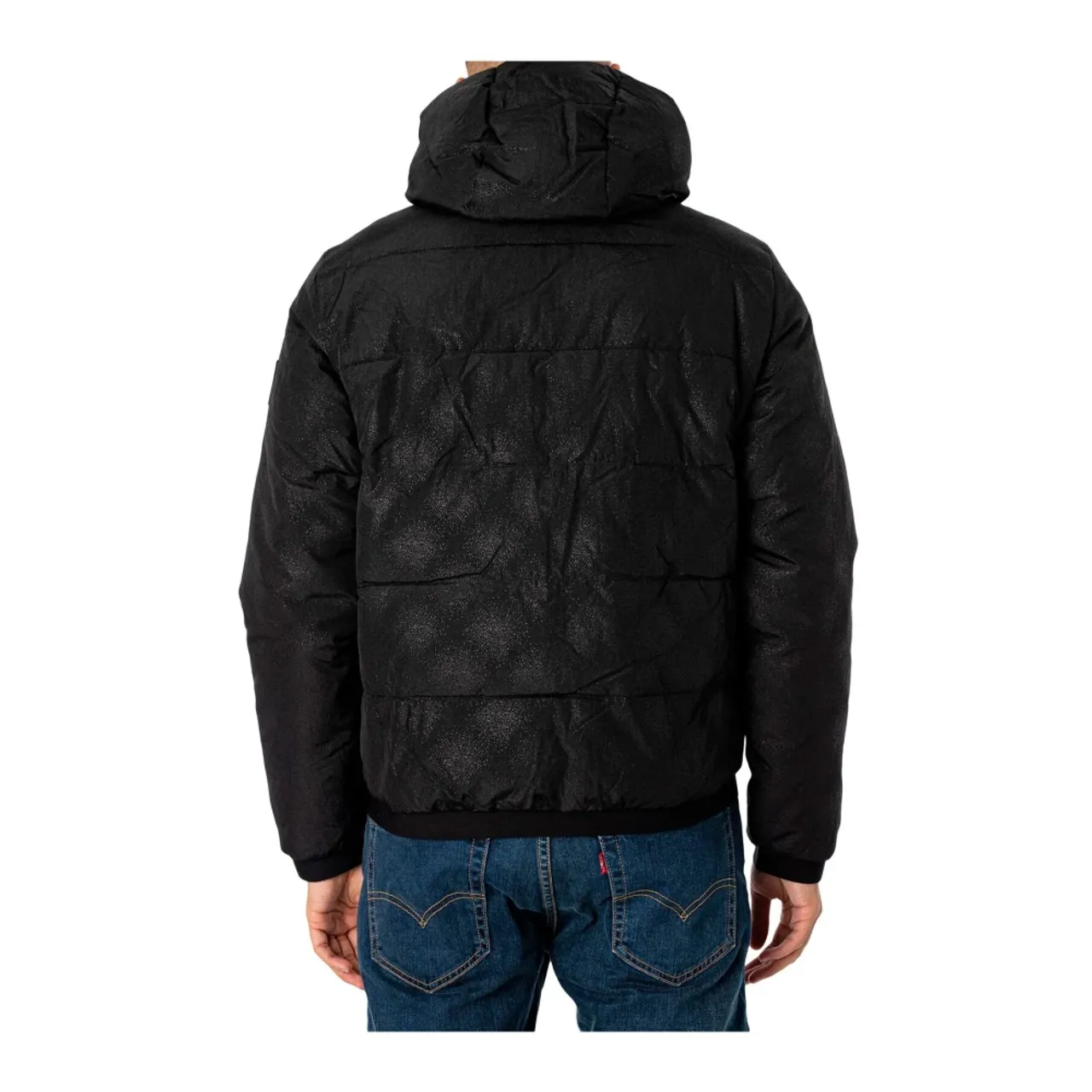 Emporio Armani EA7 , Black Hooded Padded Jacket ,Black male, Sizes: