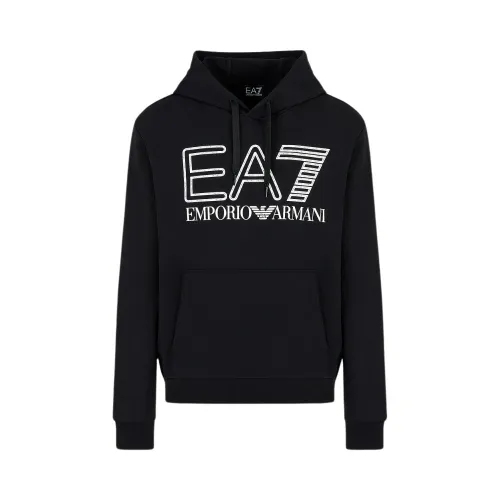 Emporio Armani EA7 , Clean Design Hooded Sweatshirt ,Black male, Sizes: