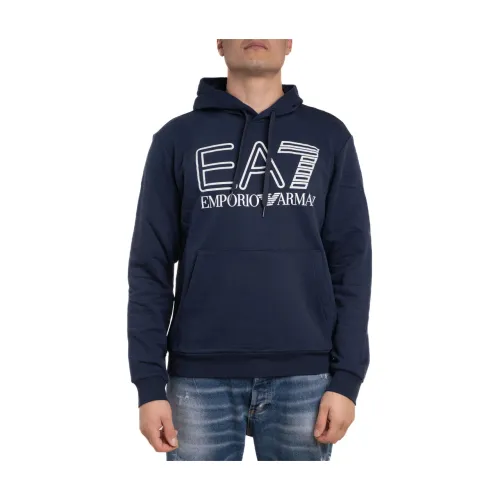 Emporio Armani EA7 , Clean Design Hooded Sweatshirt ,Blue male, Sizes: