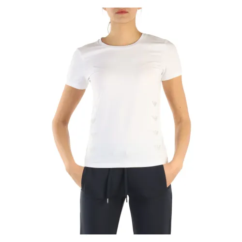 Emporio Armani EA7 , Cotton and Modal Logo Print T-shirt ,White female, Sizes:
