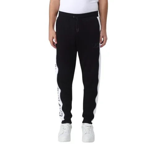 Emporio Armani EA7 , Cotton Blend Jogger Trousers with Contrasting Side Band ,Black male, Sizes: