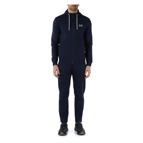 Emporio Armani EA7 , Cotton Hooded Sweatshirt and Pants Set ,Blue male, Sizes: