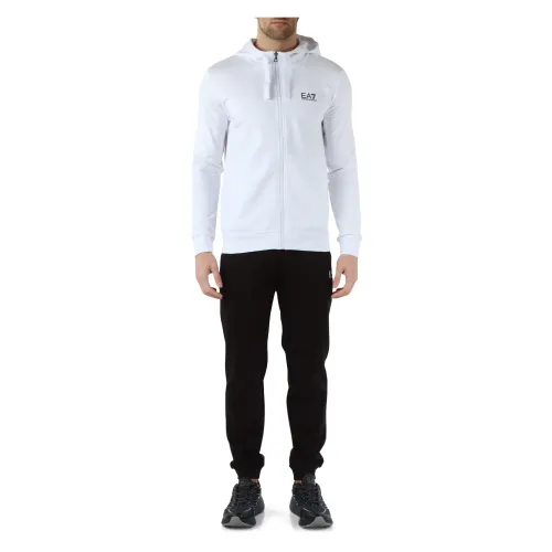 Emporio Armani EA7 , Cotton Hooded Sweatshirt and Pants Set ,White male, Sizes: