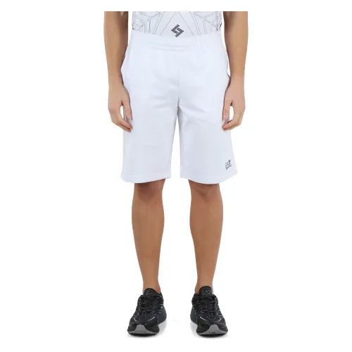 Emporio Armani EA7 , Cotton Logo Print Sport Shorts ,White male, Sizes: