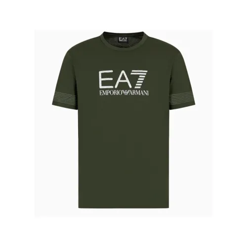 Emporio Armani EA7 , Essential Green T-shirt with Striped Sleeves ,Green male, Sizes:
