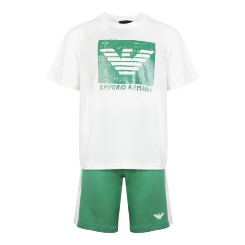Emporio Armani EA7 , Green Armani Kids T-Shirt and Shorts Set ,Green male, Sizes: