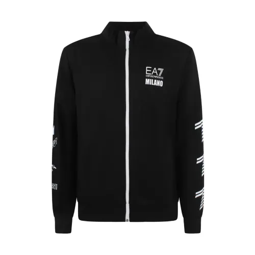 Emporio Armani EA7 , Logo Print Sweatshirt with High Collar ,Black male, Sizes: