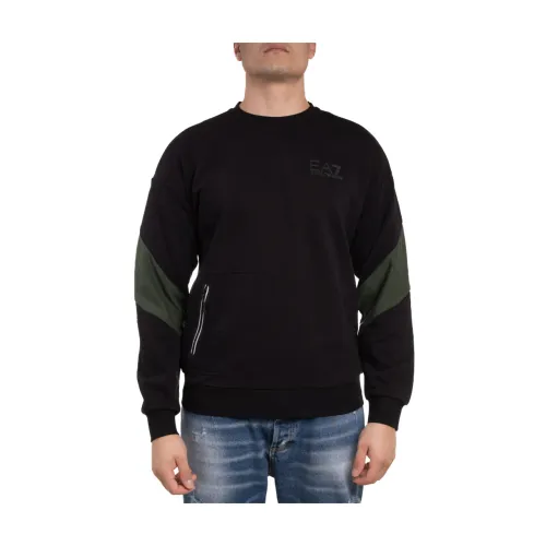 Emporio Armani EA7 , Men's Brushed Cotton Sweatshirt with Zip Pocket ,Black male, Sizes:
