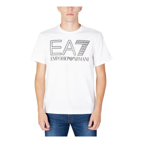 Emporio Armani EA7 , Mens White Print T-shirt ,White male, Sizes: