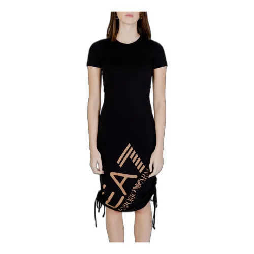 Emporio Armani EA7 , Printed Short Sleeve Dress ,Black female, Sizes: