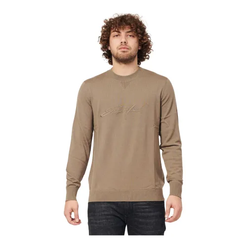 Emporio Armani EA7 , Signature Brown Sweater by Emporio Armani ,Brown male, Sizes: