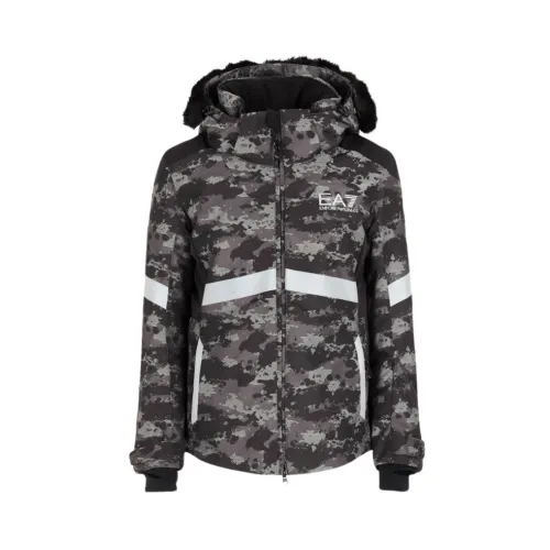 Emporio Armani EA7 , Water-Repellent Padded Ski Jacket with Hood ,Black female, Sizes: