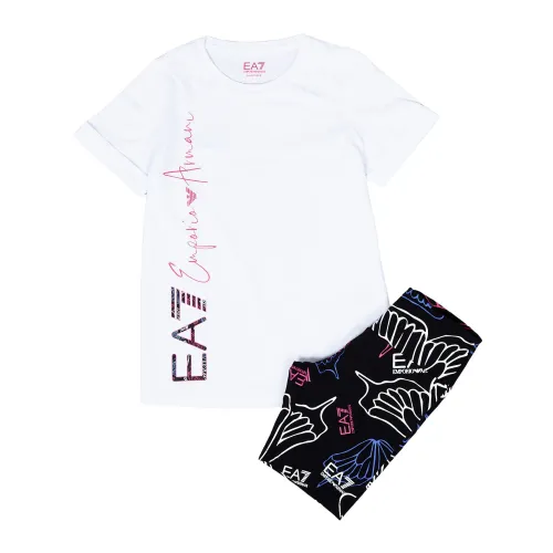 Emporio Armani EA7 , White Trousers with Logo Contrast T-Shirt and Bermuda Shorts ,Multicolor female, Sizes: