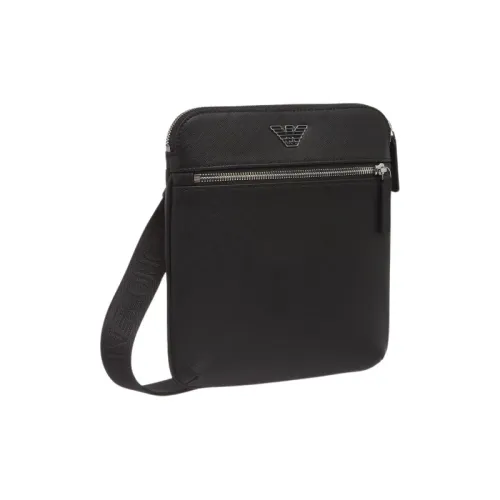 Emporio Armani , Eco-friendly Leather Crossbody Bag with Metal Eagle Logo ,Black unisex, Sizes: ONE SIZE