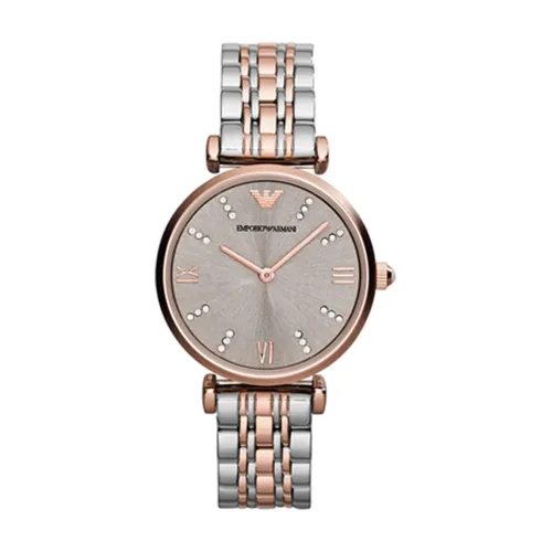 Emporio Armani , Elegant Quartz Watch with Beige Dial and Stainless Steel Strap ,Gray unisex, Sizes: ONE SIZE