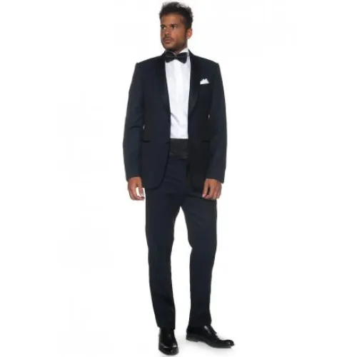 Emporio Armani , Elegant Tuxedo with Round Satin Lapel ,Blue male, Sizes: