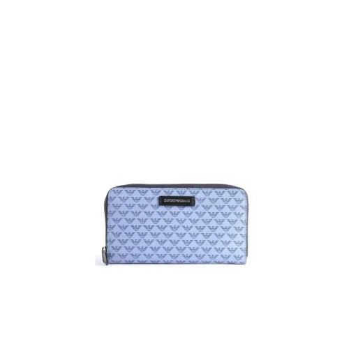 Emporio Armani , Elegant Zip Around Monogram Wallet ,Blue female, Sizes: ONE SIZE