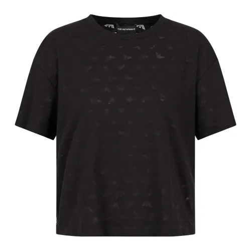 Emporio Armani , Elevate Your Wardrobe with Exquisite Devoré T-Shirt ,Black female, Sizes: