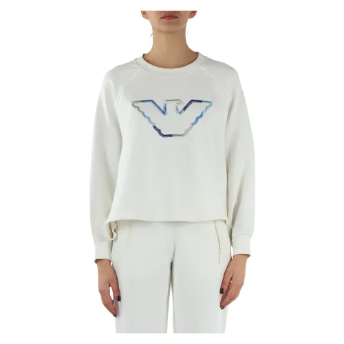 Emporio Armani , Embroidered Cotton Sweatshirt ,White female, Sizes: