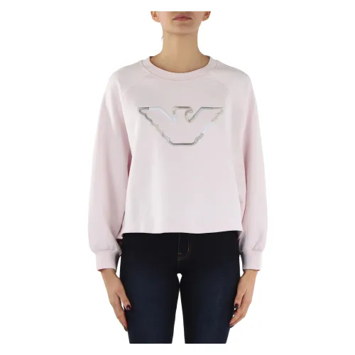 Emporio Armani , Embroidered Cotton Sweatshirt with Logo ,Pink female, Sizes: