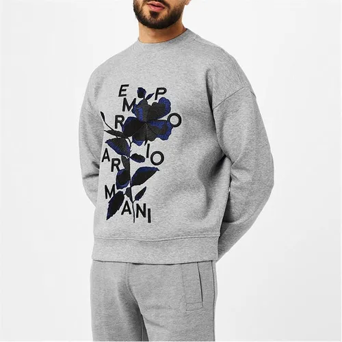 EMPORIO ARMANI Embroidered Floral Sweatshirt - Grey
