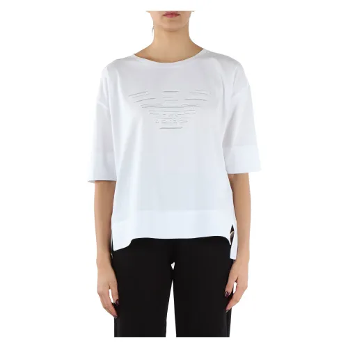 Emporio Armani , Embroidered Logo Oversized Cotton T-Shirt ,White female, Sizes: