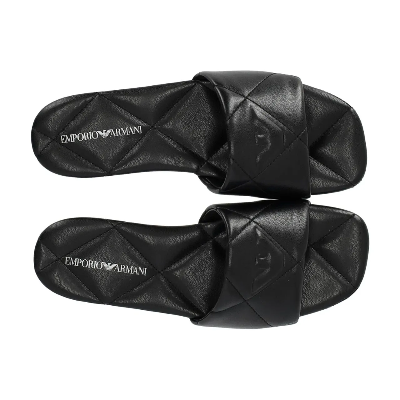 Emporio Armani , Emporio Armani Black Quilted Flat Sandal ,Black female, Sizes: