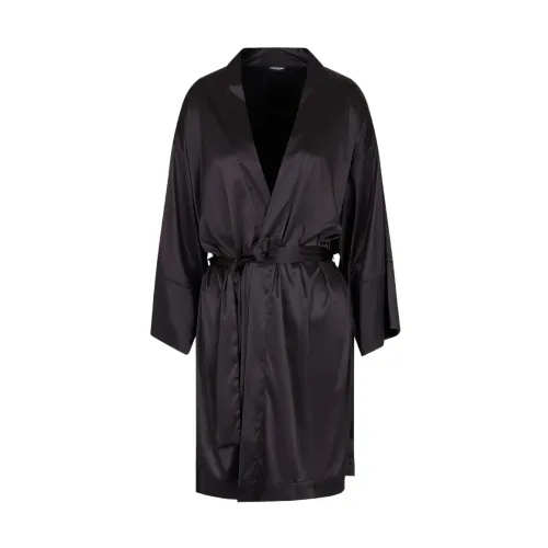 Emporio Armani , Eternal Lace Satin Robe with Coordinating Belt ,Black female, Sizes: