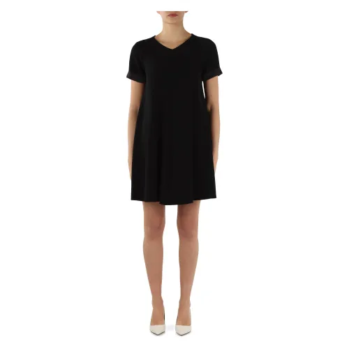 Emporio Armani , Flared Techno Cady Dress with Satin Inserts ,Black female, Sizes: