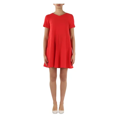 Emporio Armani , Flared Techno Cady Dress with Satin Inserts ,Red female, Sizes: