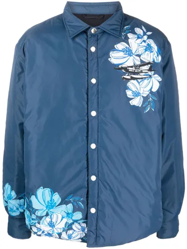 Emporio Armani floral-print padded shirt jacket - Blue
