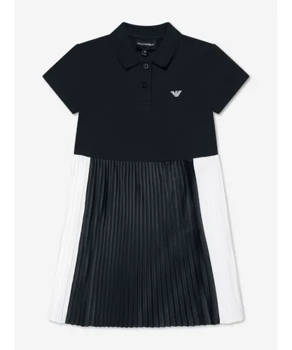 Emporio Armani Girls Pleated Dress In Navy - Blue