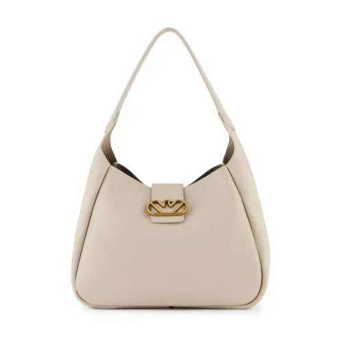 Emporio Armani , Grained Leather Beige Shoulder Bag ,Beige female, Sizes: ONE SIZE