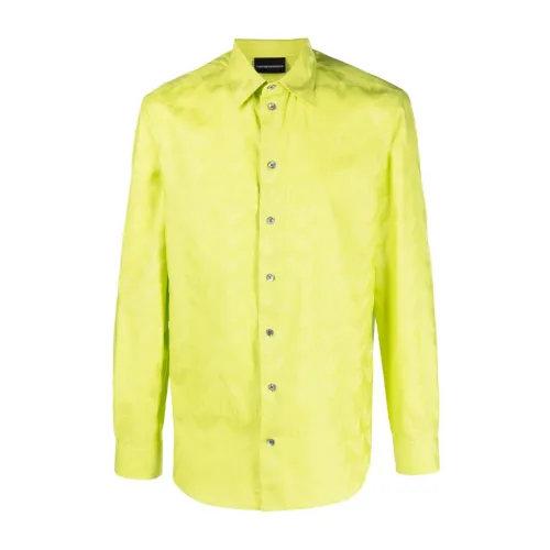Emporio Armani , Green Cotton Long-Sleeve Shirt ,Yellow male, Sizes: