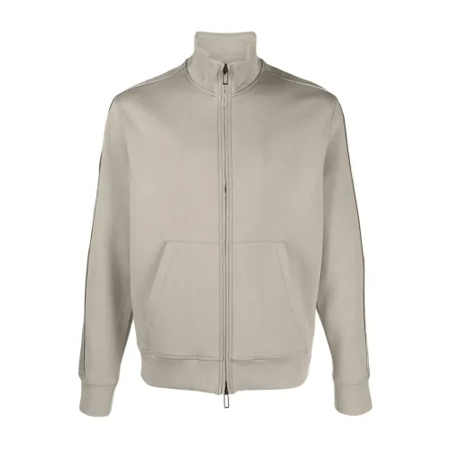 Emporio Armani , Grey Logo Jacquard Zip-Up Sweatshirt ,Gray male, Sizes:
