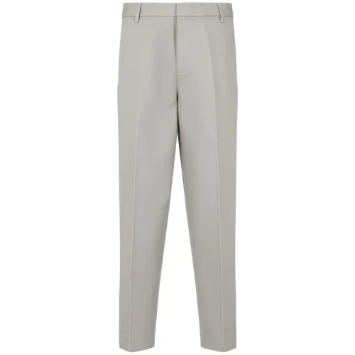 Emporio Armani , Grey Twill Trousers with Tapered Leg ,Gray male, Sizes: